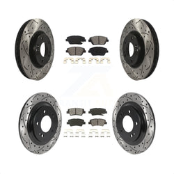 Front Rear Coated Drilled Slotted Disc Brake Rotors And Semi-Metallic Pads Kit For Kia Optima With Electric Parking KDS-100733
