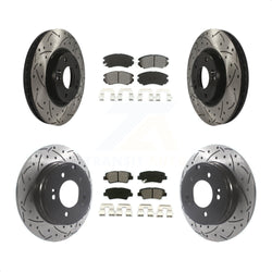 Front Rear Coated Drilled Slotted Disc Brake Rotors And Semi-Metallic Pads Kit For Hyundai Sonata 3.3L KDS-100734