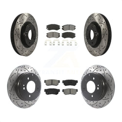 Front Rear Coated Drilled Slotted Disc Brake Rotors And Semi-Metallic Pads Kit For Hyundai Sonata 3.3L KDS-100735