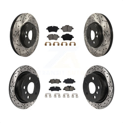 Front Rear Coated Drilled Slotted Disc Brake Rotors And Semi-Metallic Pads Kit For 2015 Mini Cooper 2.0L 1.5L With 294mm Diameter Rotor 4 Lug Wheels KDS-100738