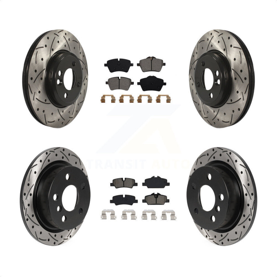 Front Rear Coated Drilled Slotted Disc Brake Rotors And Semi-Metallic Pads Kit For 2015 Mini Cooper 2.0L 1.5L With 294mm Diameter Rotor 4 Lug Wheels KDS-100738 by Transit Auto