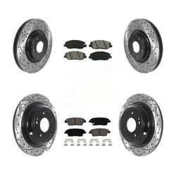 Front Rear Coated Drilled Slotted Disc Brake Rotors And Semi-Metallic Pads Kit For 2012 Hyundai Genesis 3.8L KDS-100741