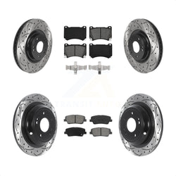 Front Rear Coated Drilled Slotted Disc Brake Rotors And Semi-Metallic Pads Kit For Hyundai Genesis 4.6L KDS-100742