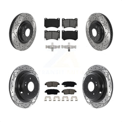 Front Rear Coated Drilled Slotted Disc Brake Rotors And Semi-Metallic Pads Kit For Hyundai Genesis KDS-100743