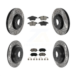 Front Rear Coated Drilled Slotted Disc Brake Rotors And Semi-Metallic Pads Kit For 2012-2015 Land Rover Range Evoque KDS-100746