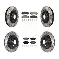 Front Rear Coated Drilled Slotted Disc Brake Rotors And Semi-Metallic Pads Kit For 2009-2014 Acura TL KDS-100748