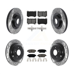 Front Rear Coated Drilled Slotted Disc Brake Rotors And Semi-Metallic Pads Kit For 2012-2014 Hyundai Genesis 5.0L KDS-100749