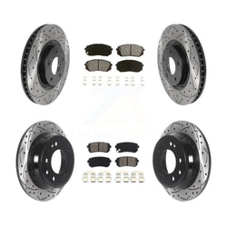 Front Rear Coated Drilled Slotted Disc Brake Rotors And Semi-Metallic Pads Kit For 2015 Hyundai Tucson FWD with FUEL CELL EV (FCEV) engine KDS-100753