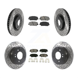 Front Rear Coated Drilled Slotted Disc Brake Rotors And Semi-Metallic Pads Kit For Kia Optima 2.0L KDS-100755