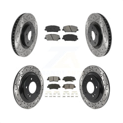 Front Rear Coated Drilled Slotted Disc Brake Rotors And Semi-Metallic Pads Kit For 2013-2015 Kia Optima 2.0L With Electric Parking KDS-100756