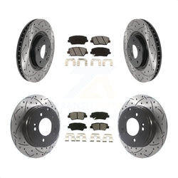 Front Rear Coated Drilled Slotted Disc Brake Rotors And Semi-Metallic Pads Kit For Hyundai Azera KDS-100757