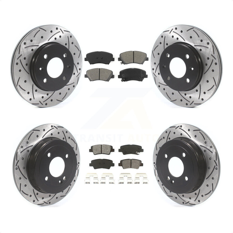 Front Rear Coated Drilled Slotted Disc Brake Rotors And Semi-Metallic Pads Kit For Hyundai Accent Kia Rio KDS-100767 by Transit Auto