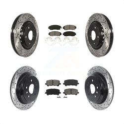 Front Rear Coated Drilled Slotted Disc Brake Rotors And Semi-Metallic Pads Kit For 2019-2022 Honda Passport KDS-100769