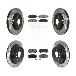 Front Rear Coated Drilled Slotted Disc Brake Rotors And Semi-Metallic Pads Kit For Honda Pilot Ridgeline KDS-100770