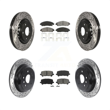 Front Rear Coated Drilled Slotted Disc Brake Rotors And Semi-Metallic Pads Kit For Honda Pilot Ridgeline KDS-100770 by Transit Auto