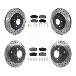 Front Rear Coated Drilled Slotted Disc Brake Rotors And Semi-Metallic Pads Kit For 2015-2016 Hyundai Sonata GAS engine With Manual Parking KDS-100775