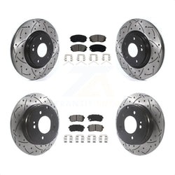 Front Rear Coated Drilled Slotted Disc Brake Rotors And Semi-Metallic Pads Kit For Kia Optima With Manual Parking KDS-100776