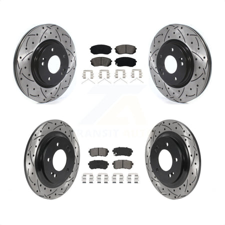 Front Rear Coated Drilled Slotted Disc Brake Rotors And Semi-Metallic Pads Kit For 2016 Kia Optima LX EX 1.6T With Electric Parking KDS-100778 by Transit Auto