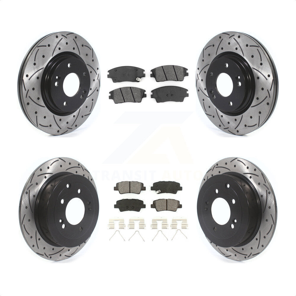 Front Rear Coated Drilled Slotted Disc Brake Rotors And Semi-Metallic Pads Kit For Hyundai Tucson Kia Sportage KDS-100779 by Transit Auto