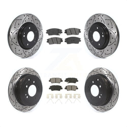 Front Rear Coated Drilled Slotted Disc Brake Rotors And Semi-Metallic Pads Kit For Hyundai Tucson Kia Sportage KDS-100779