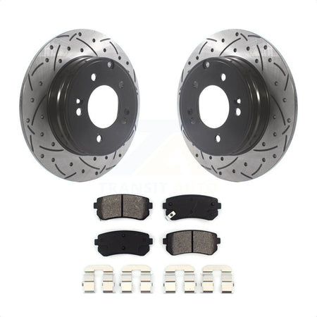 Rear Coated Drilled Slotted Disc Brake Rotors And Semi-Metallic Pads Kit For Hyundai Sonata Tucson Kia Cadenza KDS-100802 by Transit Auto