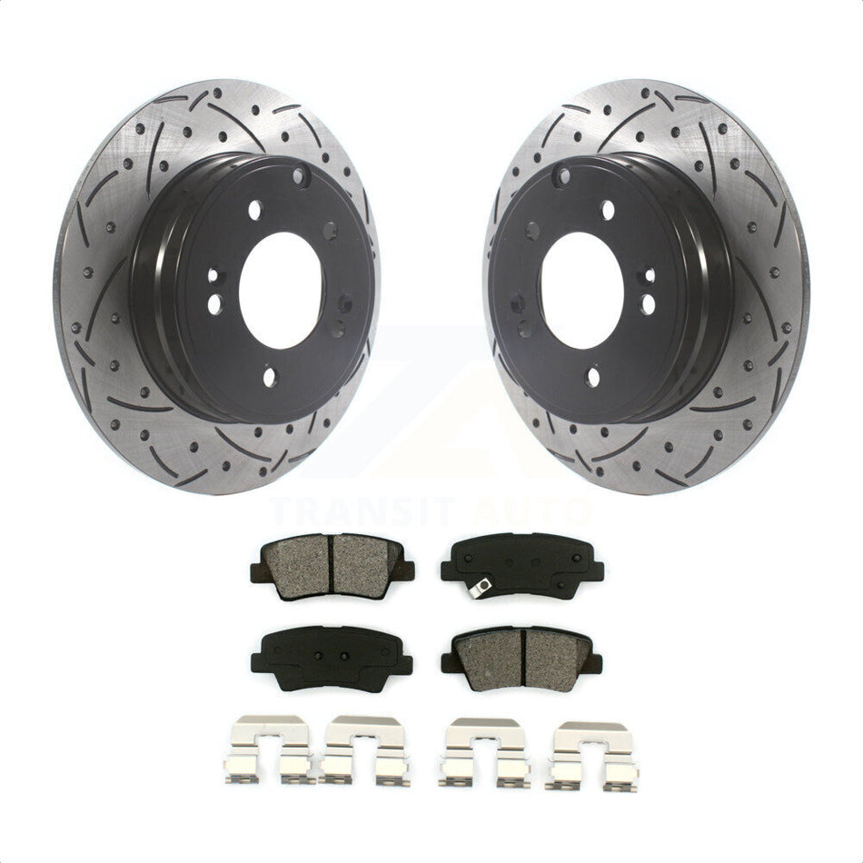 Rear Coated Drilled Slotted Disc Brake Rotors And Semi-Metallic Pads Kit For Hyundai Sonata Kia Optima Azera KDS-100803 by Transit Auto