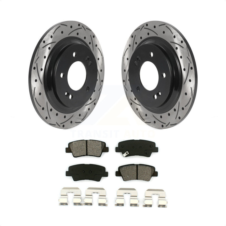 Rear Coated Drilled Slotted Disc Brake Rotors And Semi-Metallic Pads Kit For Hyundai Sonata Azera KDS-100821 by Transit Auto