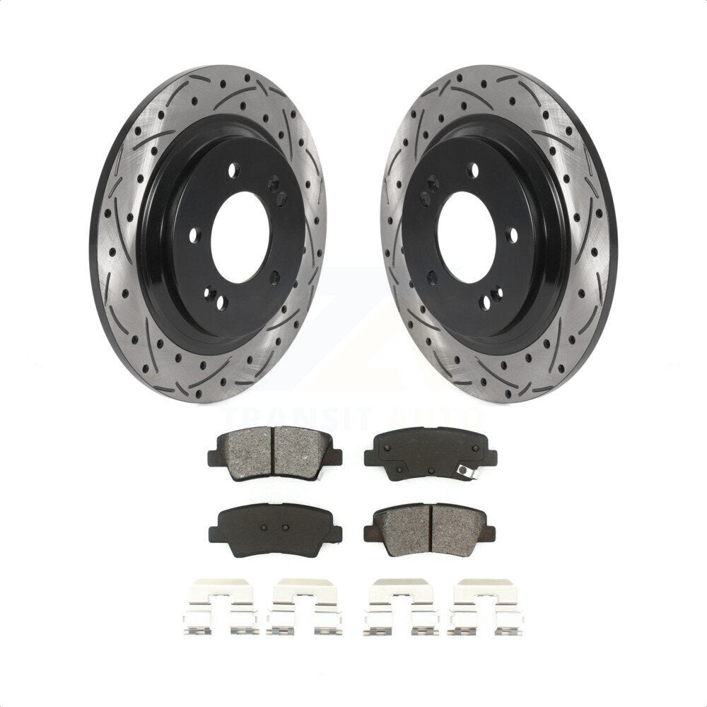 Rear Coated Drilled Slotted Disc Brake Rotors And Semi-Metallic Pads Kit For Kia Optima Hyundai Sonata Soul EV KDS-100822 by Transit Auto