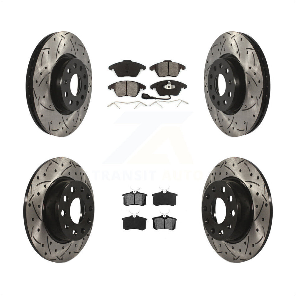 Front Rear Coated Drilled Slotted Disc Brake Rotors And Semi-Metallic Pads Kit For 2014 Volkswagen Beetle R-Line GSR With 272mm Diameter Rotor KDS-100852 by Transit Auto