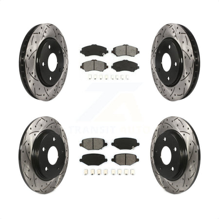 Front Rear Coated Drilled Slotted Disc Brake Rotors And Semi-Metallic Pads Kit For Dodge Grand Caravan Chrysler Town & Country Journey Ram C/V Volkswagen Routan KDS-100854 by Transit Auto