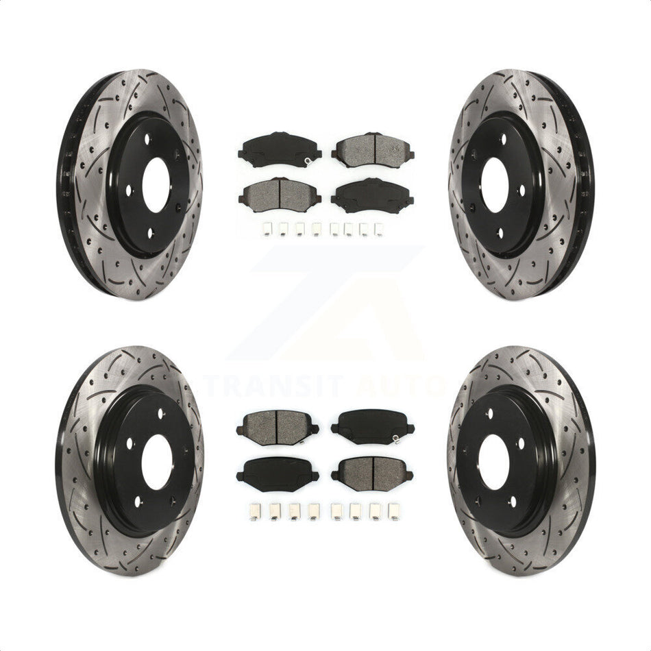 Front Rear Coated Drilled Slotted Disc Brake Rotors And Semi-Metallic Pads Kit For Dodge Grand Caravan Chrysler Town & Country Journey Ram C/V Volkswagen Routan KDS-100854 by Transit Auto