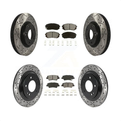 Front Rear Coated Drilled Slotted Disc Brake Rotors And Semi-Metallic Pads Kit For Kia Soul EV KDS-100877