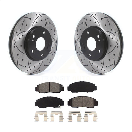 Front Coated Drilled Slotted Disc Brake Rotors And Semi-Metallic Pads Kit For Honda Accord KDS-100894 by Transit Auto