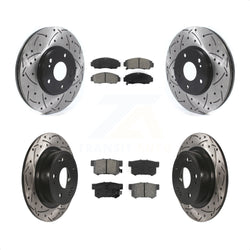Front Rear Coated Drilled Slotted Disc Brake Rotors And Semi-Metallic Pads Kit For 2006-2007 Honda Accord Hybrid with 3.0L KDS-100896