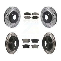Front Rear Coated Drilled Slotted Disc Brake Rotors And Semi-Metallic Pads Kit For 2005 Honda Accord Hybrid with 3.0L KDS-100897