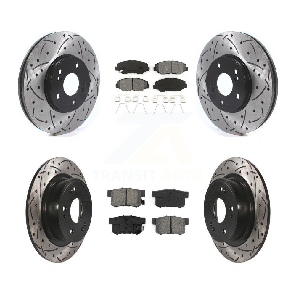 Front Rear Coated Drilled Slotted Disc Brake Rotors And Semi-Metallic Pads Kit For 2005 Honda Accord Hybrid with 3.0L KDS-100897 by Transit Auto