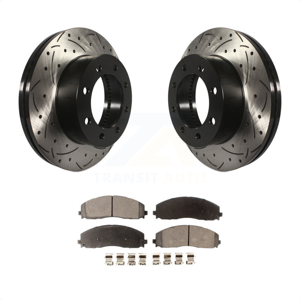 Front Coated Drilled Slotted Disc Brake Rotors And Ceramic Pads Kit For Ford F-250 Super Duty F-350 F-450 KDT-100036 by Transit Auto