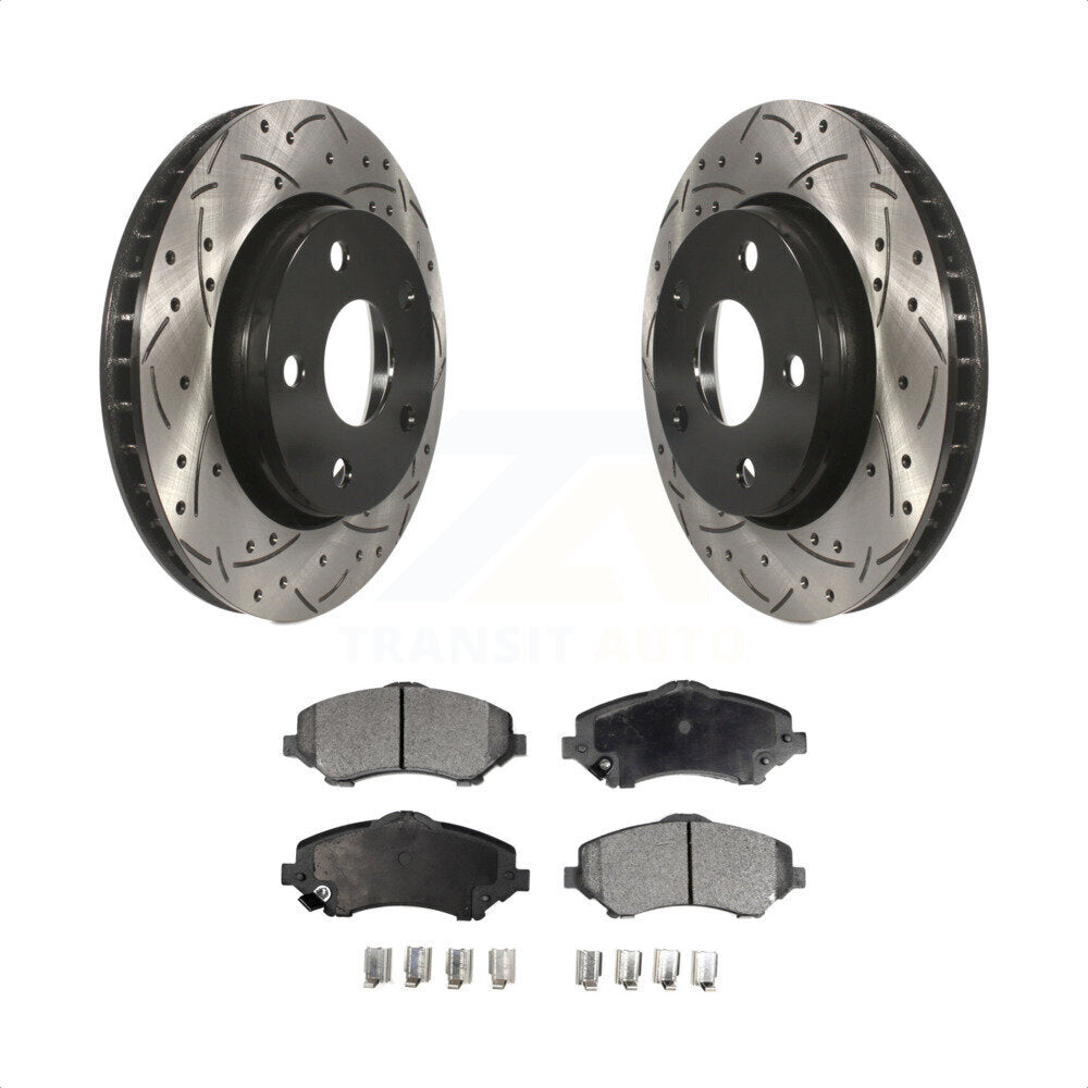 Front Coated Drilled Slotted Disc Brake Rotors And Ceramic Pads Kit For Jeep Wrangler JK KDT-100048 by Transit Auto