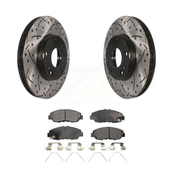 Front Coated Drilled Slotted Disc Brake Rotors And Ceramic Pads Kit For 2014-2015 Honda Civic Touring KDT-100061