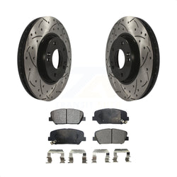 Front Coated Drilled Slotted Disc Brake Rotors And Ceramic Pads Kit For Hyundai Veloster Kia Forte Koup KDT-100087