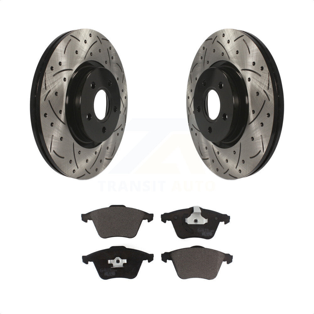 Front Coated Drilled Slotted Disc Brake Rotors And Ceramic Pads Kit For Volvo S40 C70 V50 KDT-100109 by Transit Auto