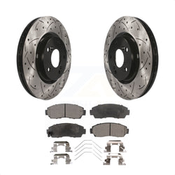 Front Coated Drilled Slotted Disc Brake Rotors And Ceramic Pads Kit For 2011-2014 Honda Odyssey KDT-100134