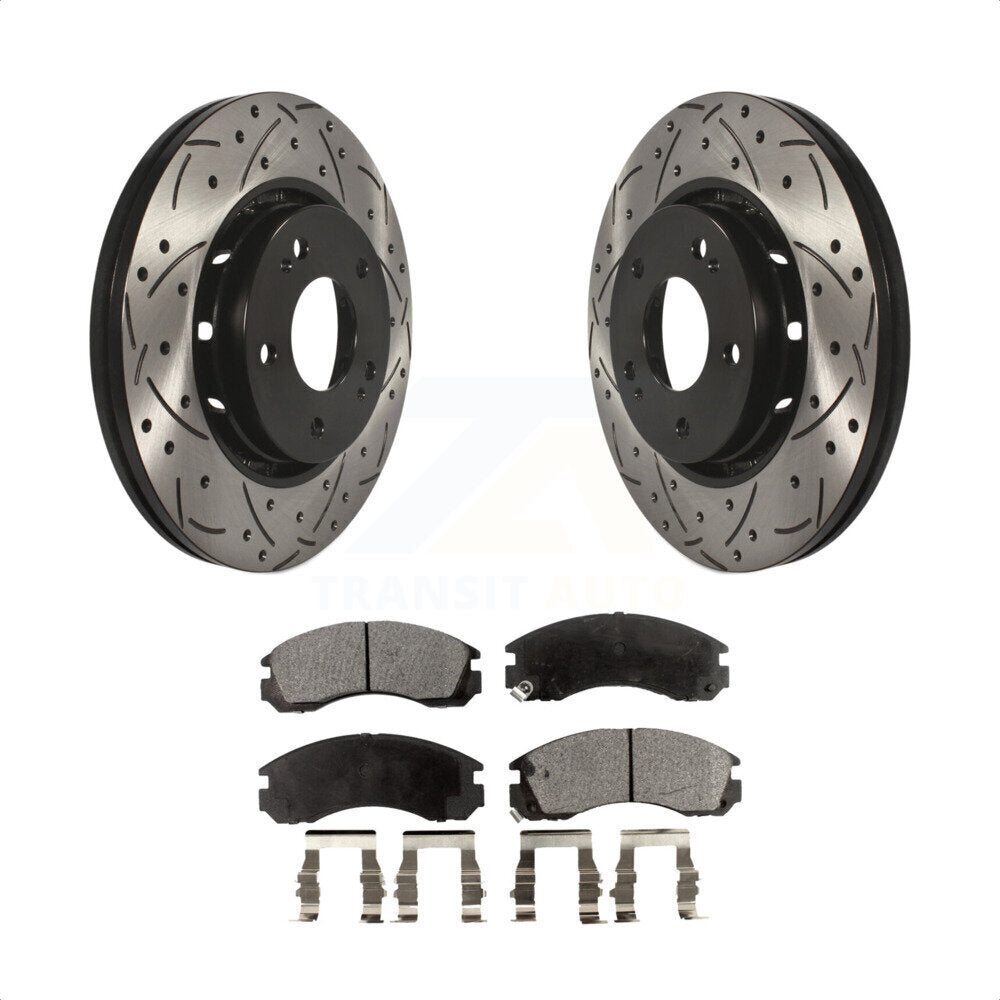 Front Coated Drilled Slotted Disc Brake Rotors And Ceramic Pads Kit For Mitsubishi Lancer KDT-100151 by Transit Auto