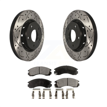 Front Coated Drilled Slotted Disc Brake Rotors And Ceramic Pads Kit For Mitsubishi Lancer KDT-100151 by Transit Auto