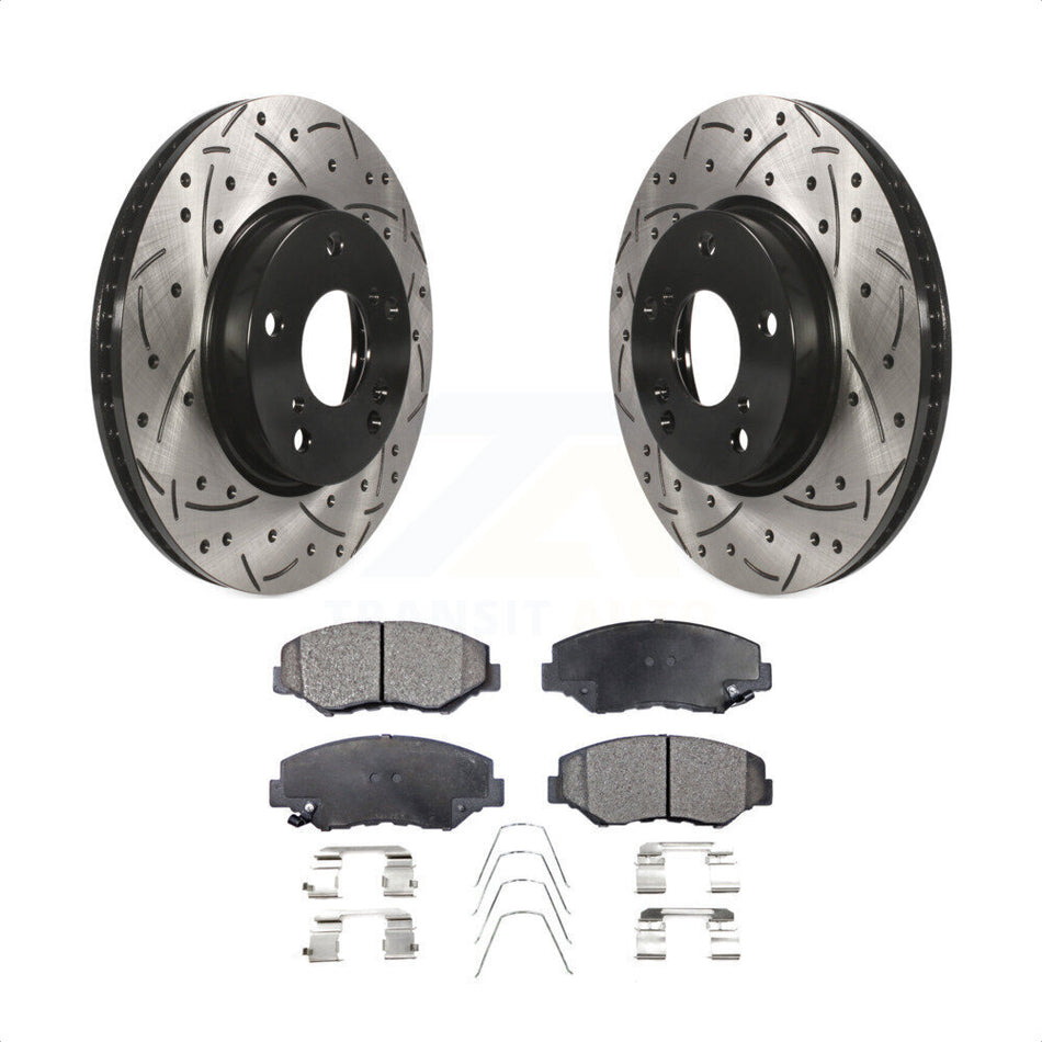 Front Coated Drilled Slotted Disc Brake Rotors And Ceramic Pads Kit For Honda Civic KDT-100187 by Transit Auto