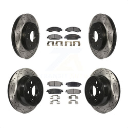 Front Rear Coated Drilled Slotted Disc Brake Rotors And Ceramic Pads Kit For 2007-2007 Chevrolet Tahoe GMC Suburban 1500 Yukon Cadillac Avalanche XL Escalade ESV EXT KDT-100196