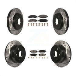 Front Rear Coated Drilled Slotted Disc Brake Rotors And Ceramic Pads Kit For Chevrolet Silverado 1500 GMC Sierra Tahoe Suburban Yukon Cadillac XL Escalade ESV KDT-100198