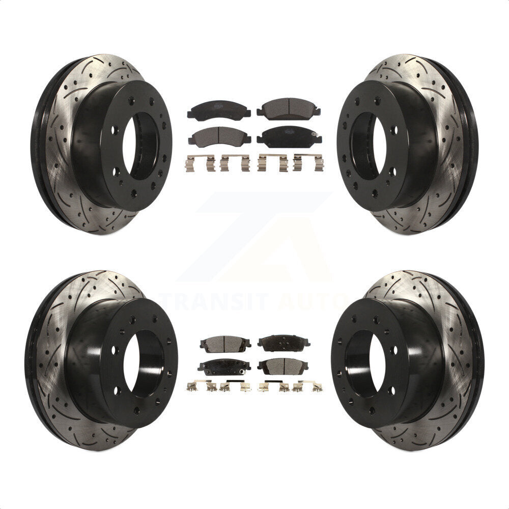 Front Rear Coated Drilled Slotted Disc Brake Rotors And Ceramic Pads Kit For Chevrolet Suburban KDT-100208 by Transit Auto