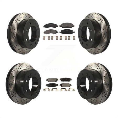 Front Rear Coated Drilled Slotted Disc Brake Rotors And Ceramic Pads Kit For Chevrolet Suburban KDT-100208 by Transit Auto