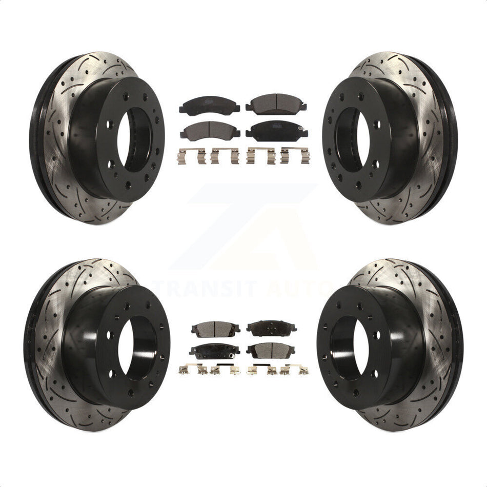 Front Rear Coated Drilled Slotted Disc Brake Rotors And Ceramic Pads Kit For Chevrolet Suburban KDT-100208 by Transit Auto